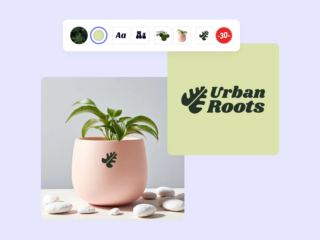 Customizing an AI-generated product image with brand logos and stickers using PicForge's creative editor