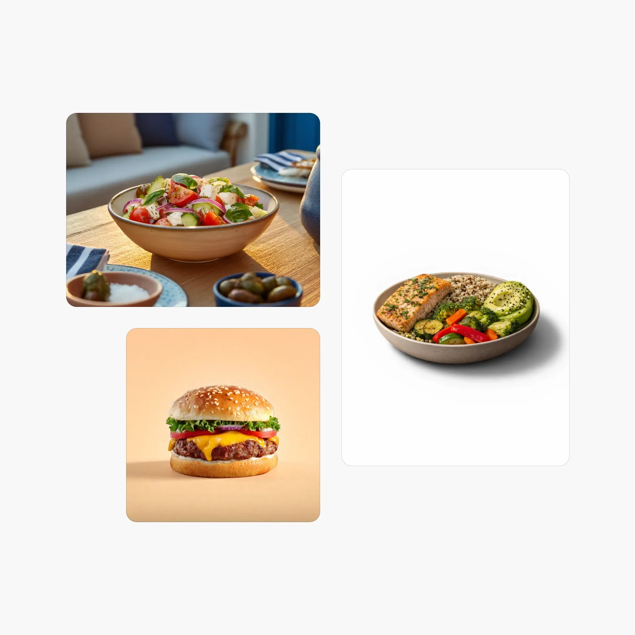 Clean examples of professional food photography on studio background created with PicForge AI